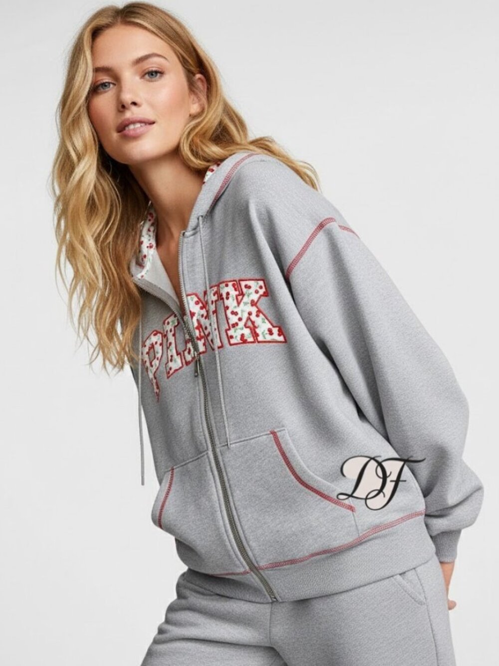 VS PINK x Frankies Bikinis Berry Full Zip Hooded Sweatshirt Medium NWT